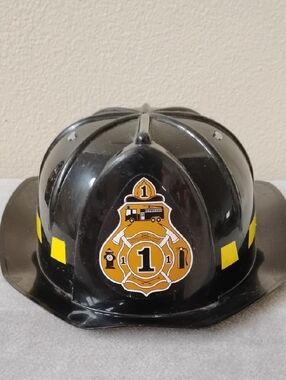 D- Kids Black Firefighter Dress-Up Helmet with Yellow Accents